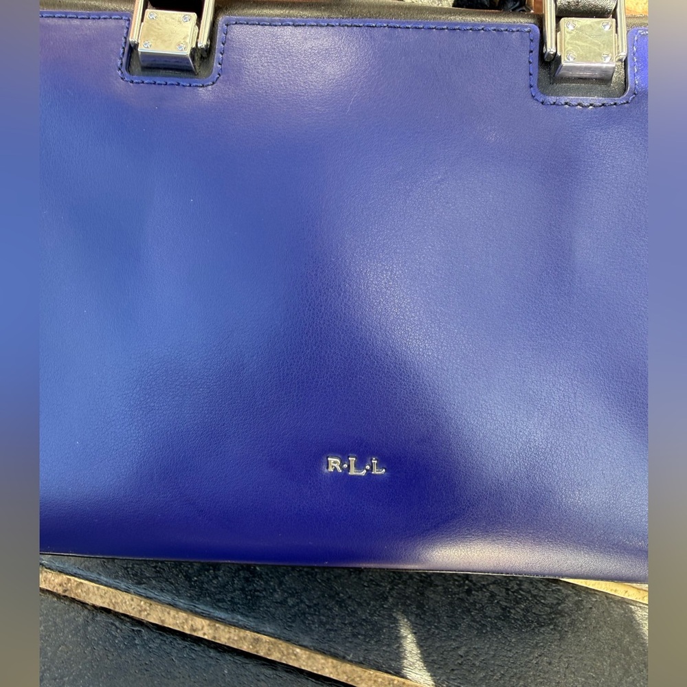 Ralph Lauren Blue and Black Leather Satchel with Silver Hardware - Picture 7 of 10